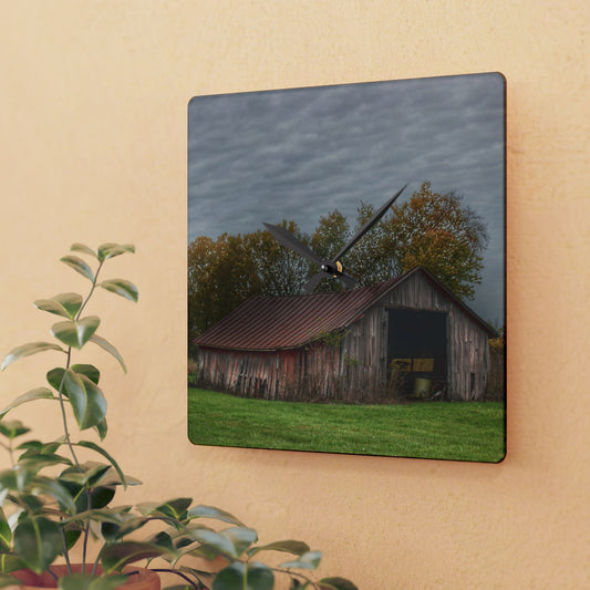U R There Photography Stewart Road Little Grey Rustic Farmhouse Acrylic Analog Wall Clock