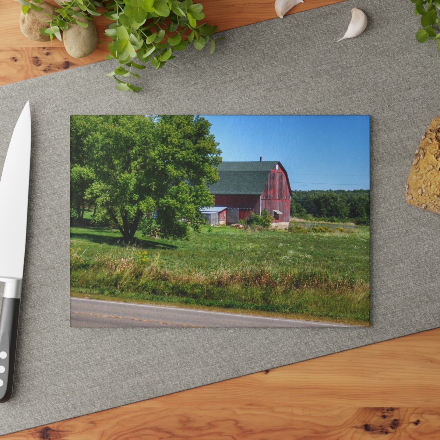 U R There Photography Clark Road Hillside Red II Rustic Farmhouse Tempered-Glass Cutting Board