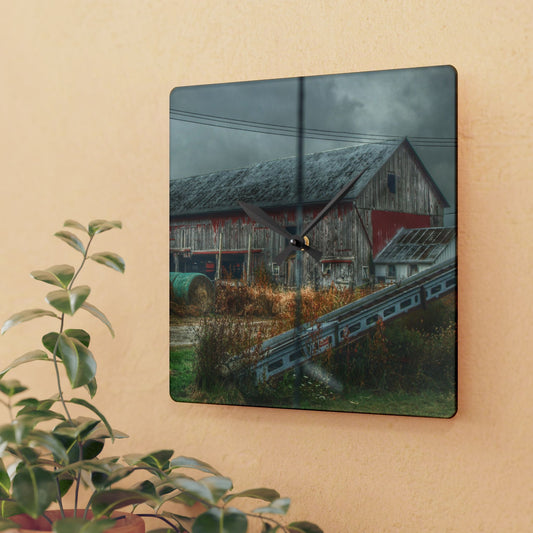 U R There Photography Richville Road Grey I Rustic Farmhouse Acrylic Analog Wall Clock