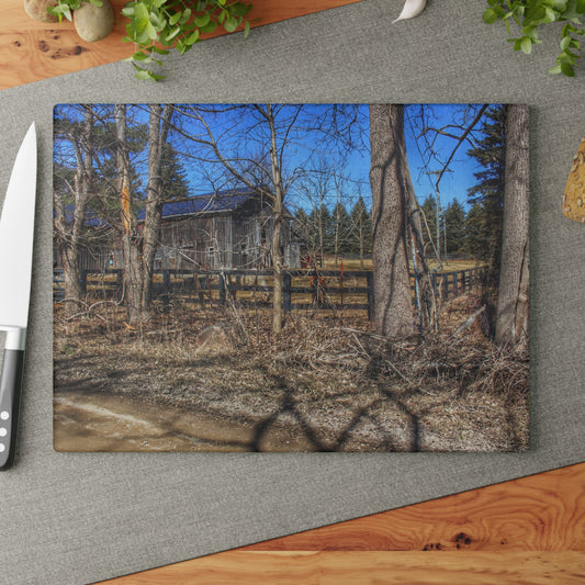 U R There Photography Brewer Road Grey Rustic Farmhouse Tempered-Glass Cutting Board