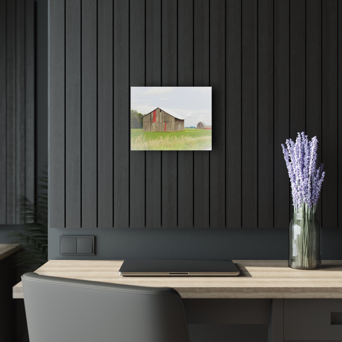 U R There Photography Square Barn with Barn in the Distance Rustic Farmhouse Acrylic Wall Print