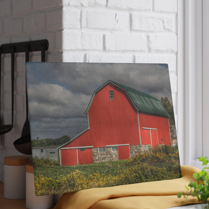 U R There Photography Valentine Road Fieldstone Red Rustic Farmhouse Tempered-Glass Cutting Board