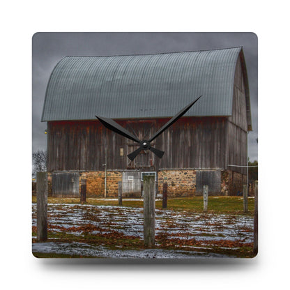 U R There Photography Schott Road Grey III Rustic Farmhouse Acrylic Analog Wall Clock