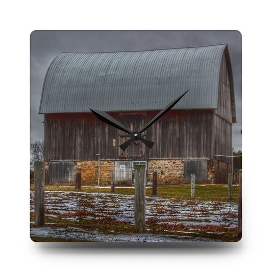 Schott Road Grey III Rustic Farmhouse Acrylic Analog Wall Clock 10.75'' × 10.75'' (Square)