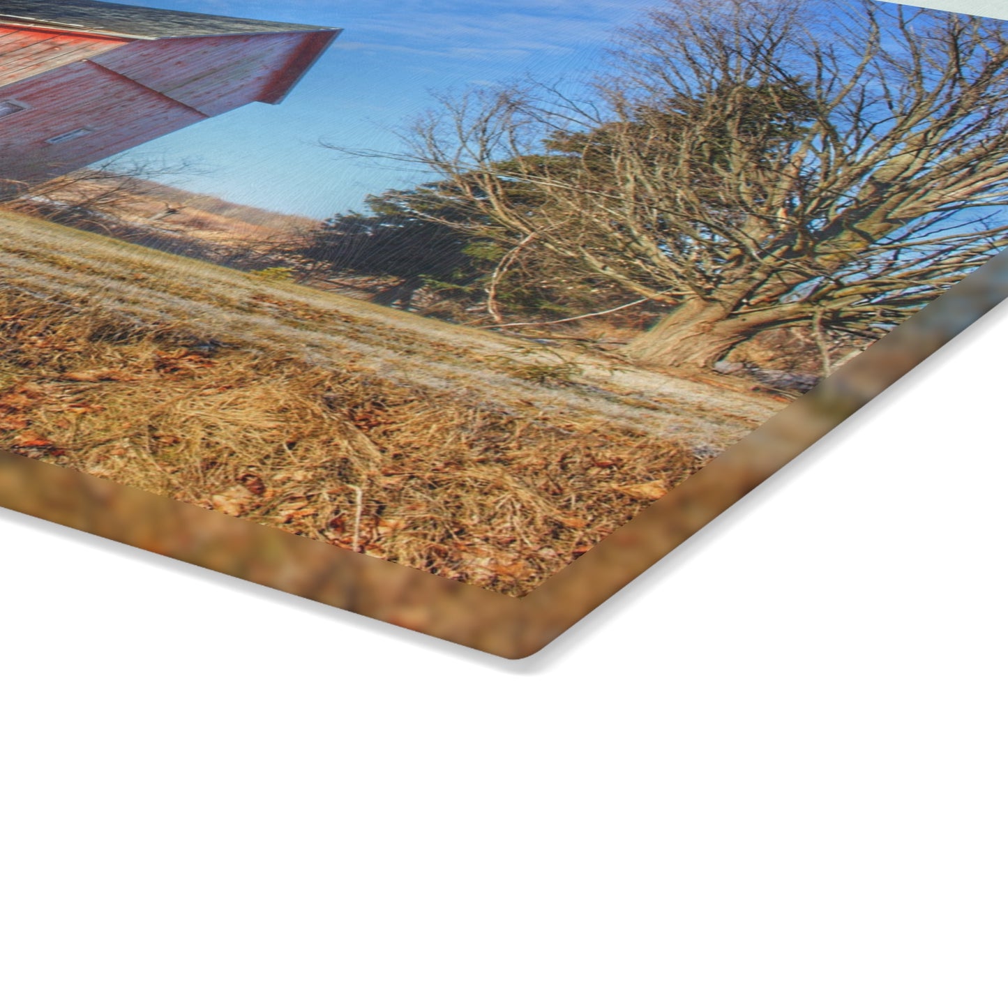 U R There Photography M-24 Barn at the Bend II Rustic Farmhouse Tempered-Glass Cutting Board 8"x 11"