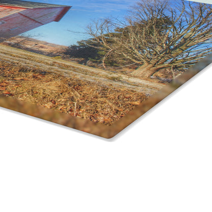 U R There Photography M-24 Barn at the Bend II Rustic Farmhouse Tempered-Glass Cutting Board 8"x 11"