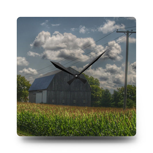 Grey Barn in a Cornfield Rustic Farmhouse Acrylic Analog Wall Clock 10.75'' × 10.75'' (Square)