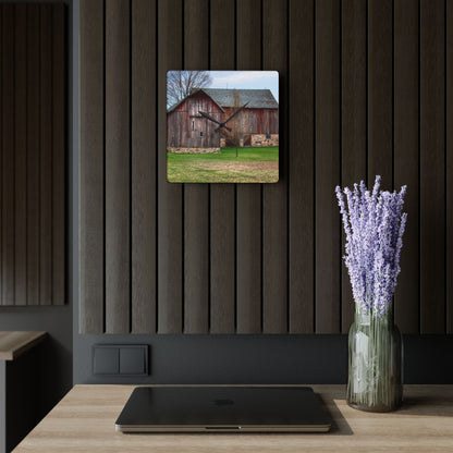 U R There Photography Millington Road Stone Grey Rustic Farmhouse Acrylic Analog Wall Clock