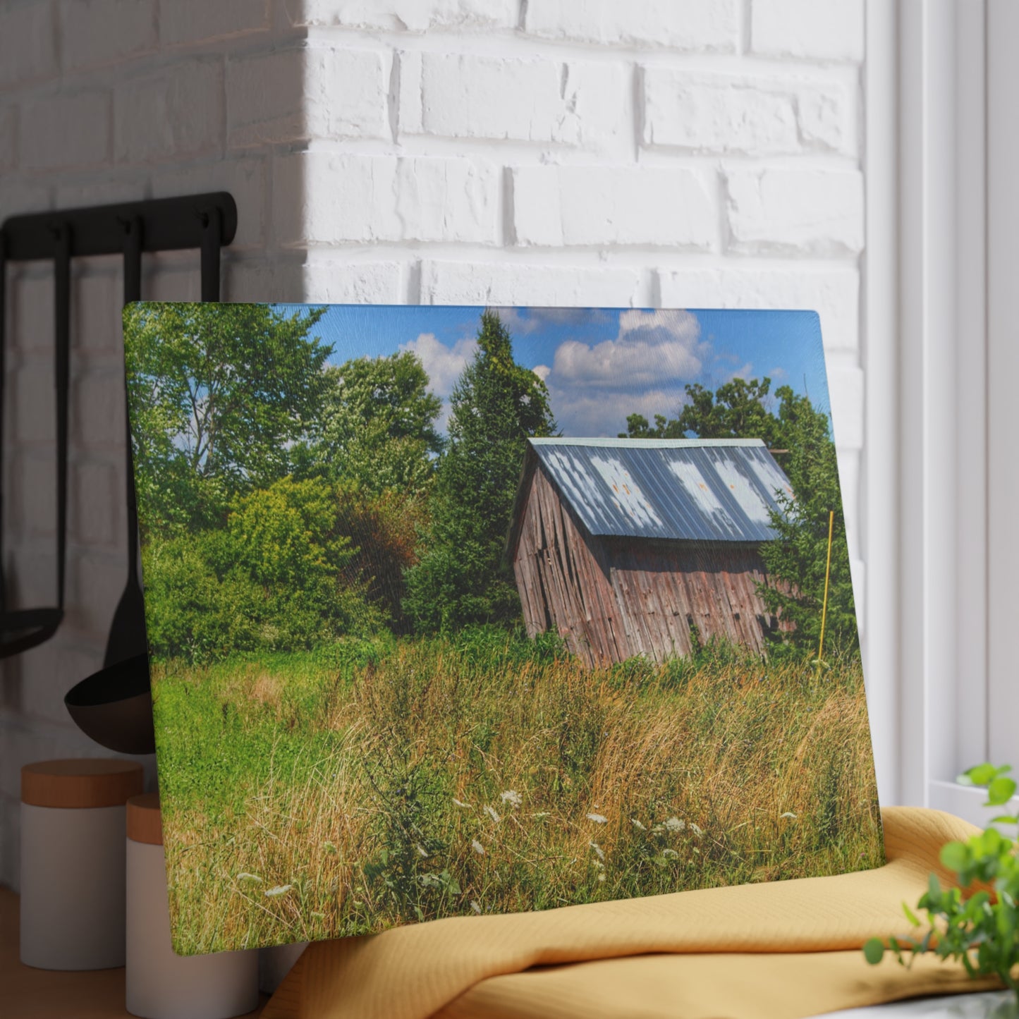 U R There Photography Lake Road Little Crooked Grey Rustic Farmhouse Tempered-Glass Cutting Board