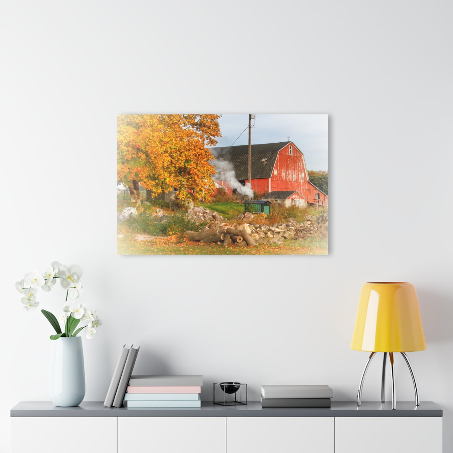 U R There Photography Greenwood Road Red in the Fall Rustic Farmhouse Acrylic Wall Print