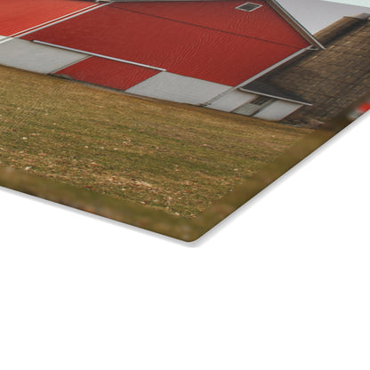U R There Photography Brocker Road Red I Rustic Farmhouse Tempered-Glass Cutting Board