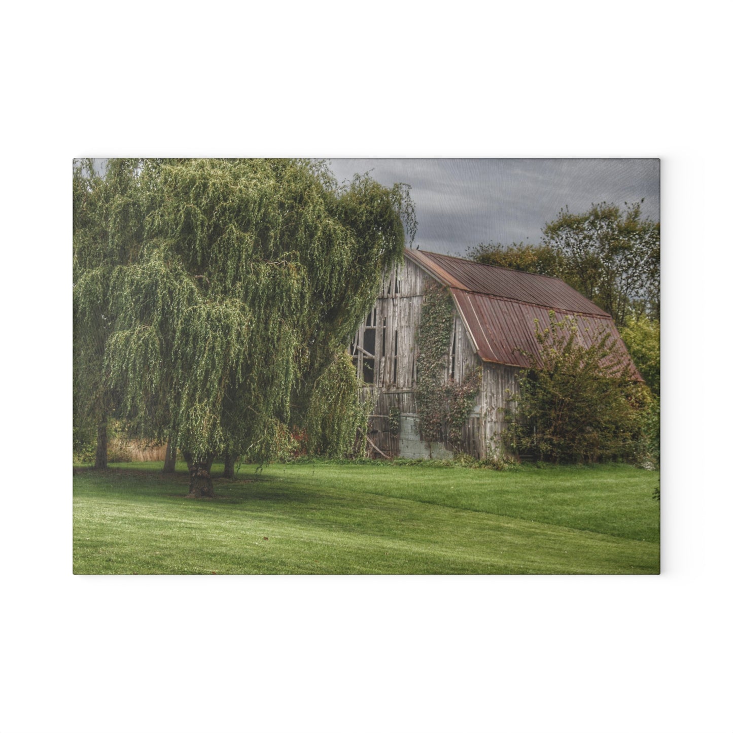 U R There Photography McDowell Road Grey Rustic Farmhouse Tempered-Glass Cutting Board