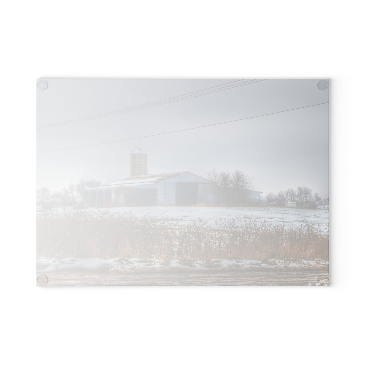 U R There Photography Noble Road Blue Cow Barn Rustic Farmhouse Tempered-Glass Cutting Board