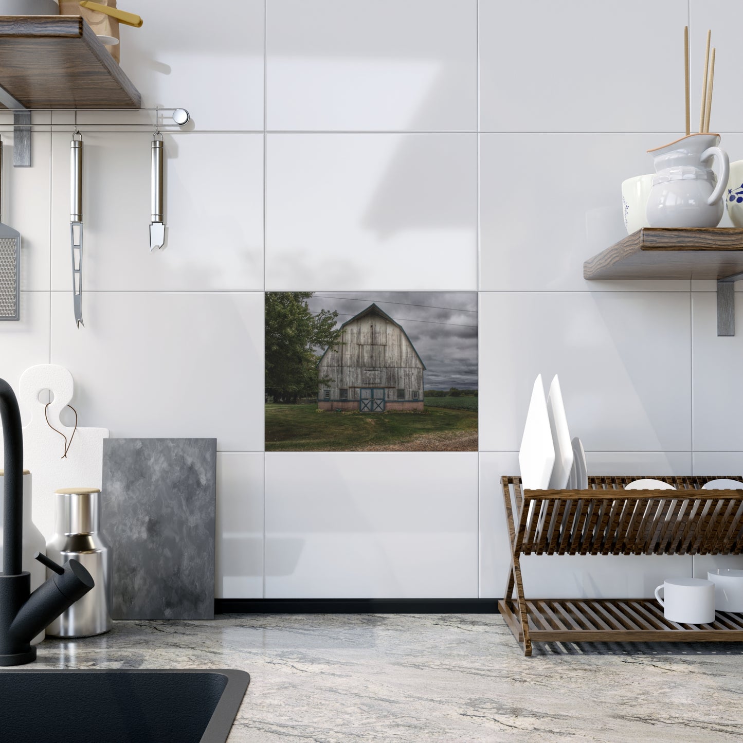 U R There Photography Bristol Road White I Rustic Farmhouse Decorative Ceramic Tile 6" × 8" Glossy