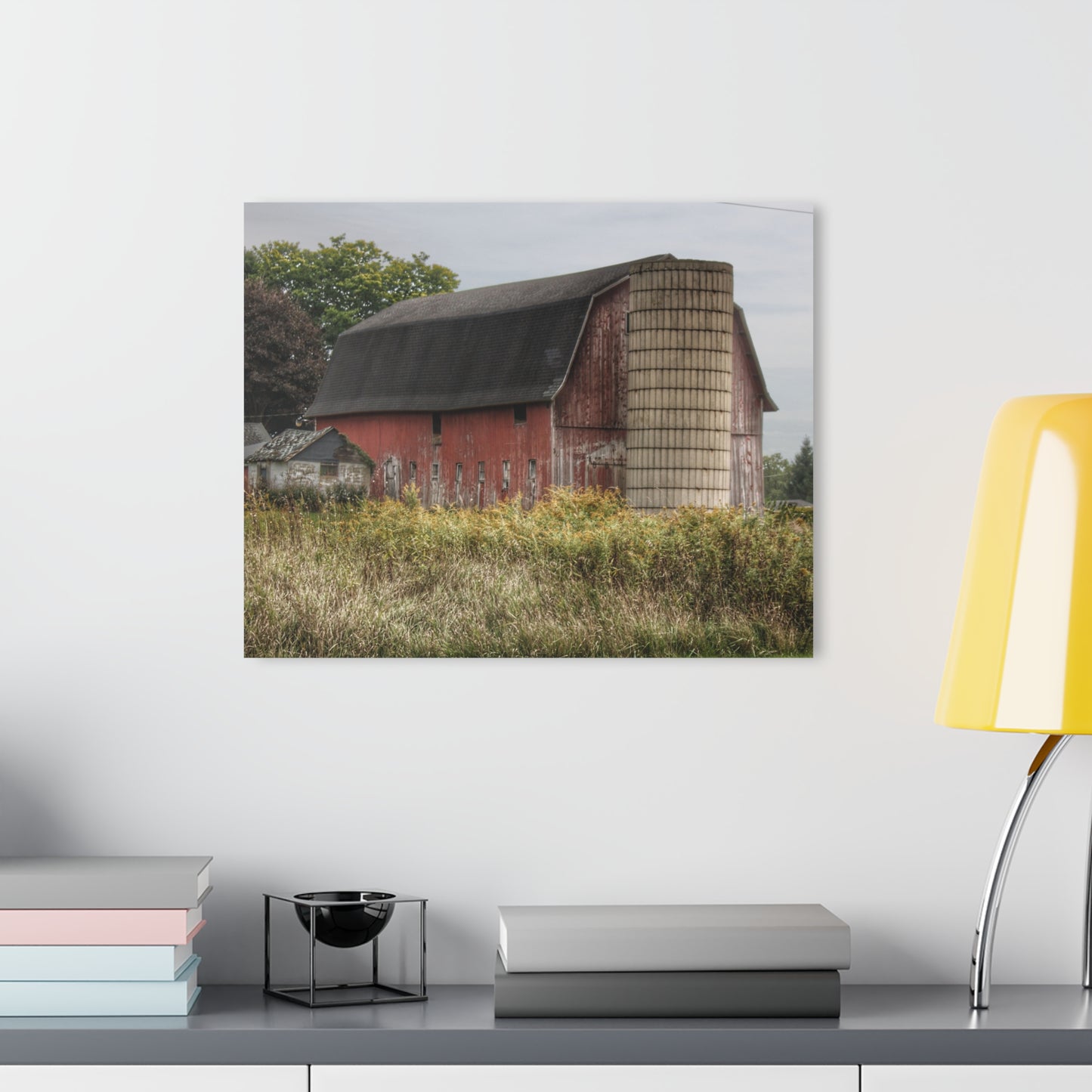 U R There Photography McDowell Road Old Red and Little White Rustic Farmhouse Acrylic Wall Print