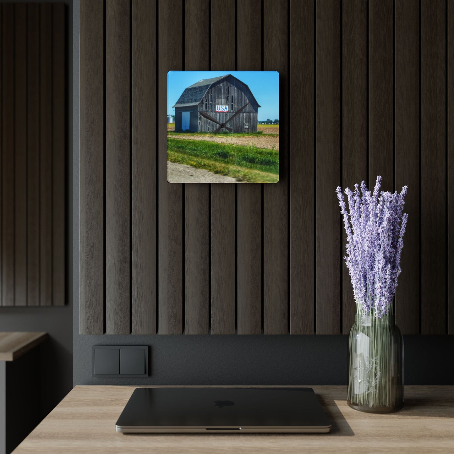 U R There Photography Unionville M-25 USA Grey Rustic Farmhouse Acrylic Analog Wall Clock