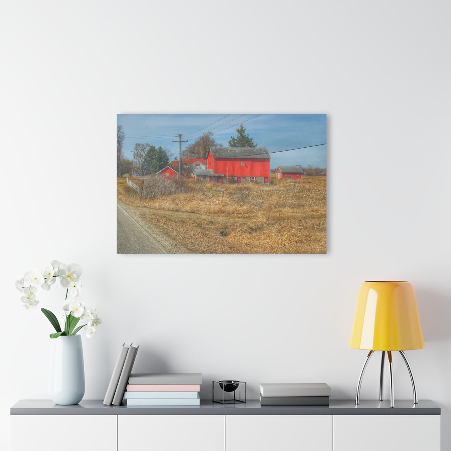 U R There Photography West Brown Road Red Rustic Farmhouse Acrylic Wall Print