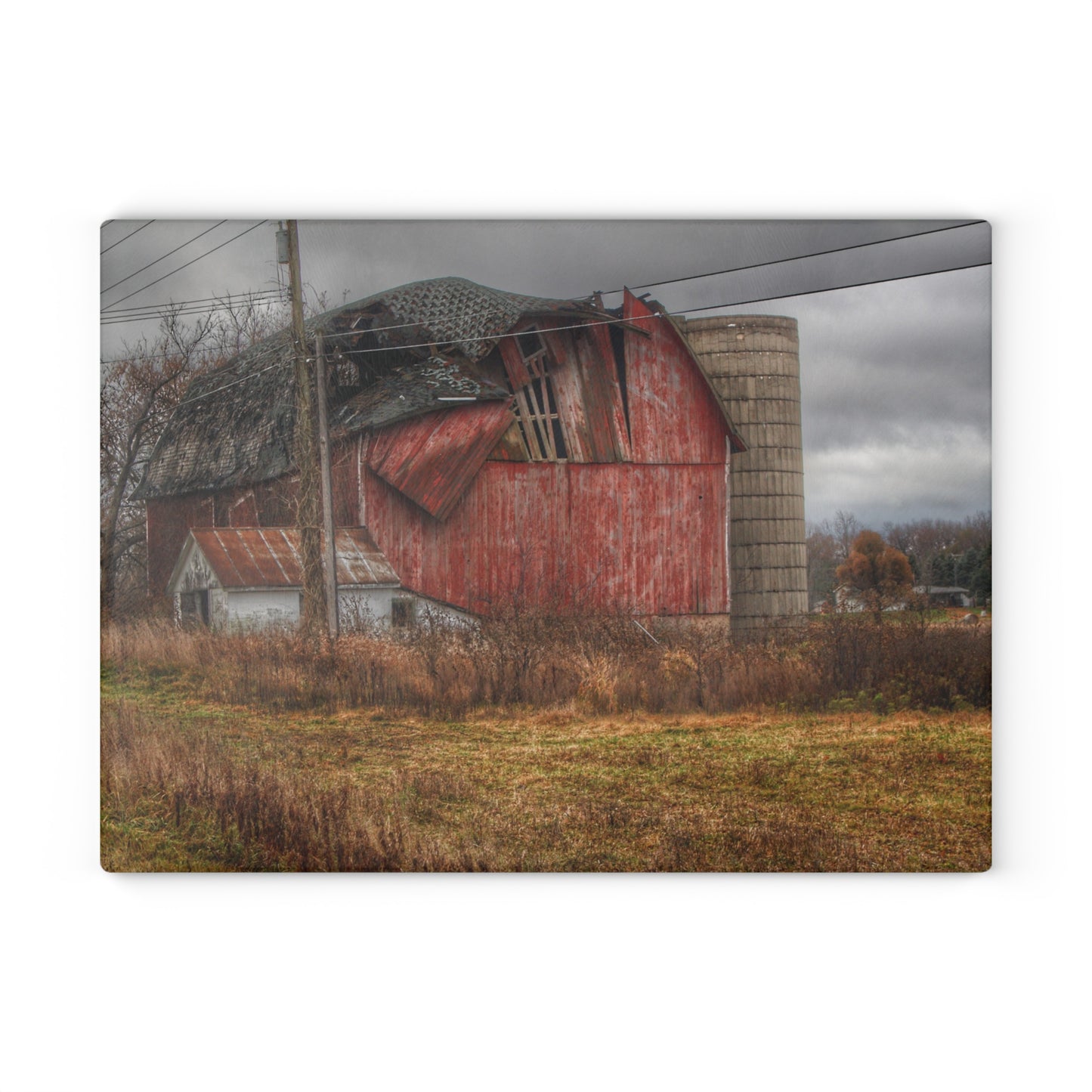 U R There Photography German Road Forgotten Red I Rustic Farmhouse Tempered-Glass Cutting Board
