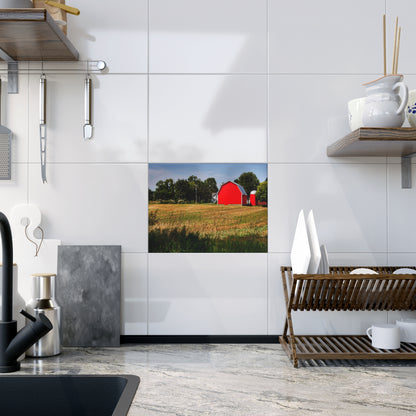 U R There Photography Bristol Road Red and Silo Rustic Farmhouse Decorative Ceramic Tile 6" × 8" Glossy