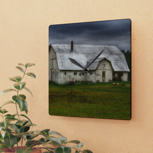 U R There Photography Milliman Road White Rustic Farmhouse Acrylic Analog Wall Clock