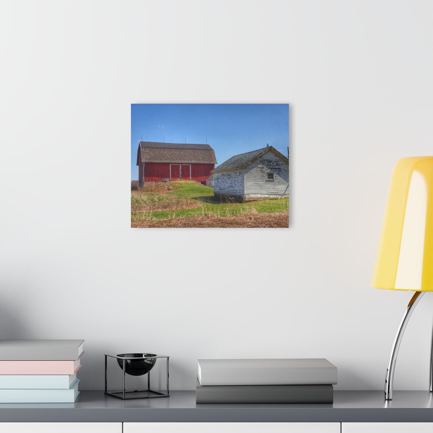 U R There Photography Hurd Corners Red and Little White Rustic Farmhouse Acrylic Wall Print