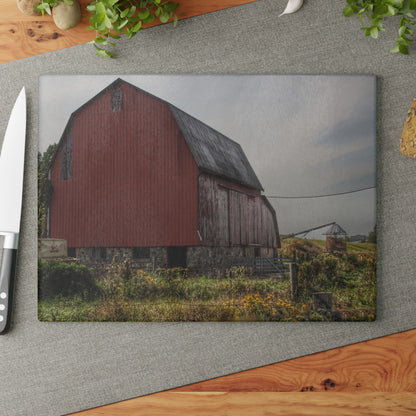 U R There Photography Roadside Stone Red Rustic Farmhouse Tempered-Glass Cutting Board