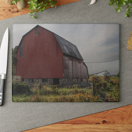 U R There Photography Roadside Stone Red Rustic Farmhouse Tempered-Glass Cutting Board