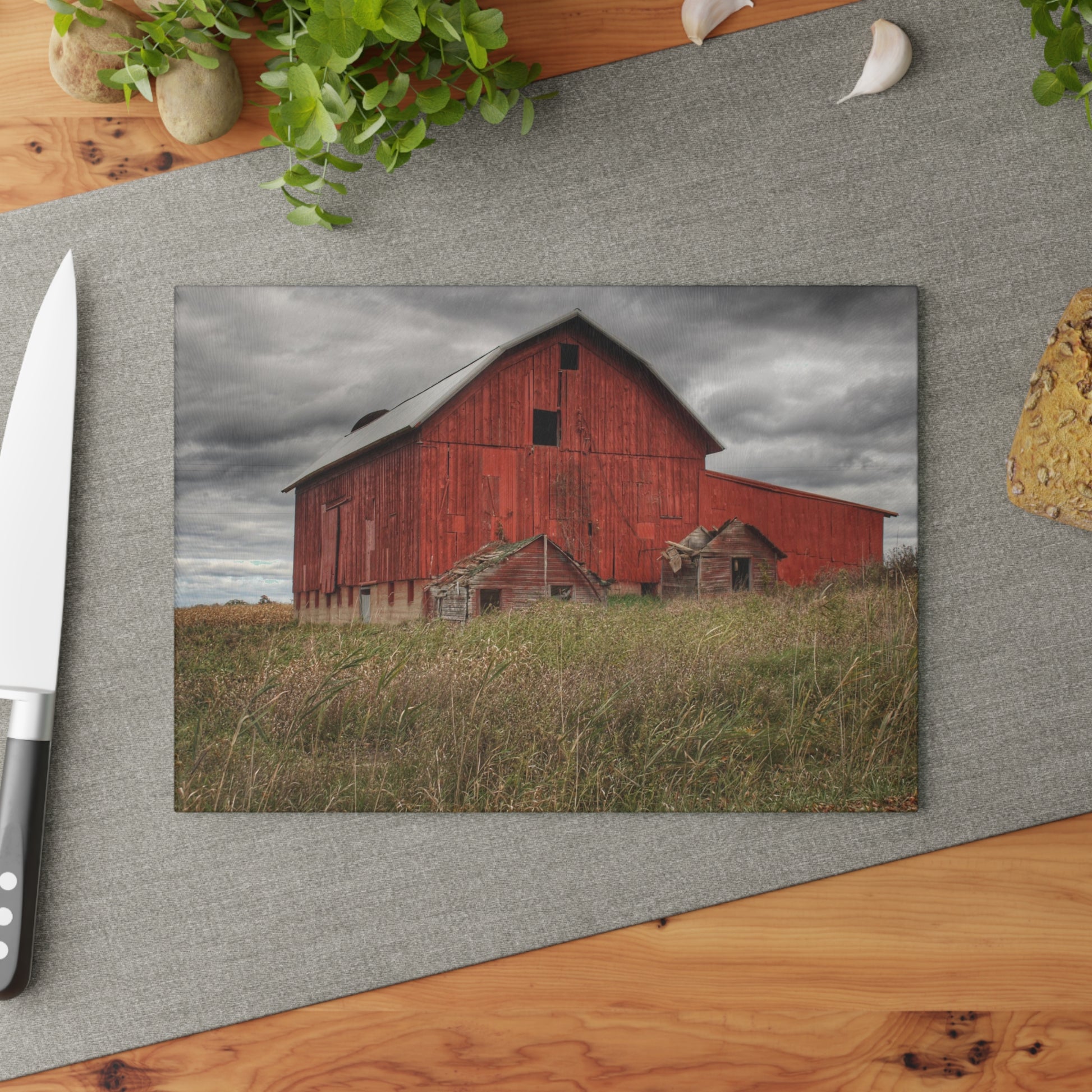 U R There Photography Horton Hilltop Red I Rustic Farmhouse Tempered-Glass Cutting Board 8" x 11" Rectangle