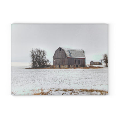 U R There Photography Frenchline Road Grey in Winter Rustic Farmhouse Tempered-Glass Cutting Board