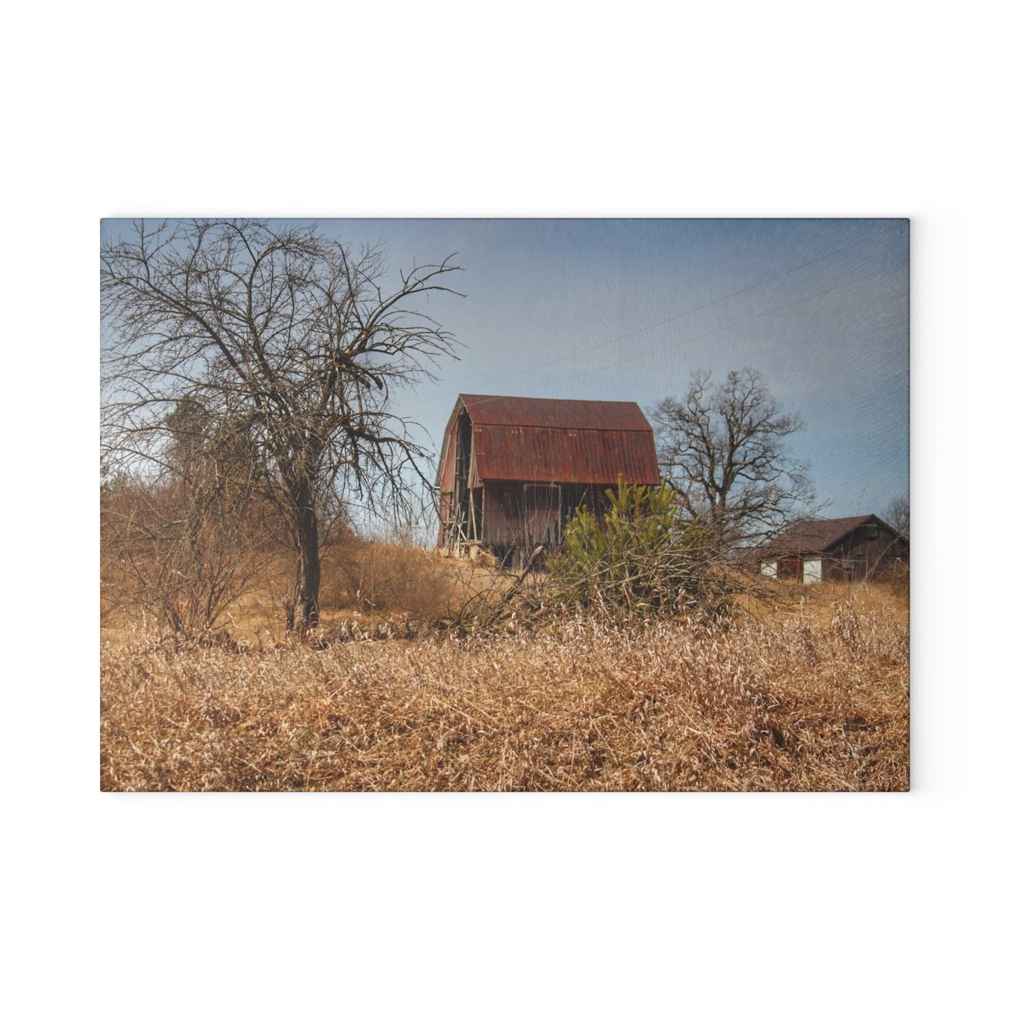 U R There Photography Klam Road Rusted Reds Rustic Farmhouse Tempered-Glass Cutting Board