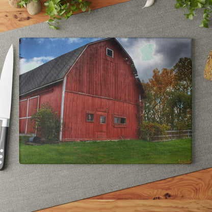 U R There Photography Hegel Road Old Red II Rustic Farmhouse Tempered-Glass Cutting Board