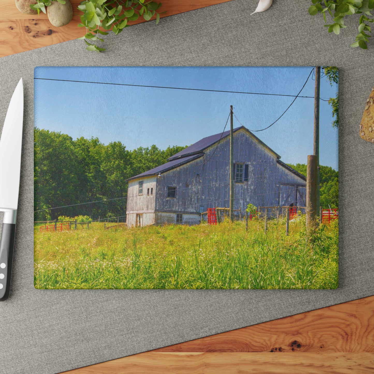 U R There Photography Greenwood Road Whitewash Grey Rustic Farmhouse Tempered-Glass Cutting Board