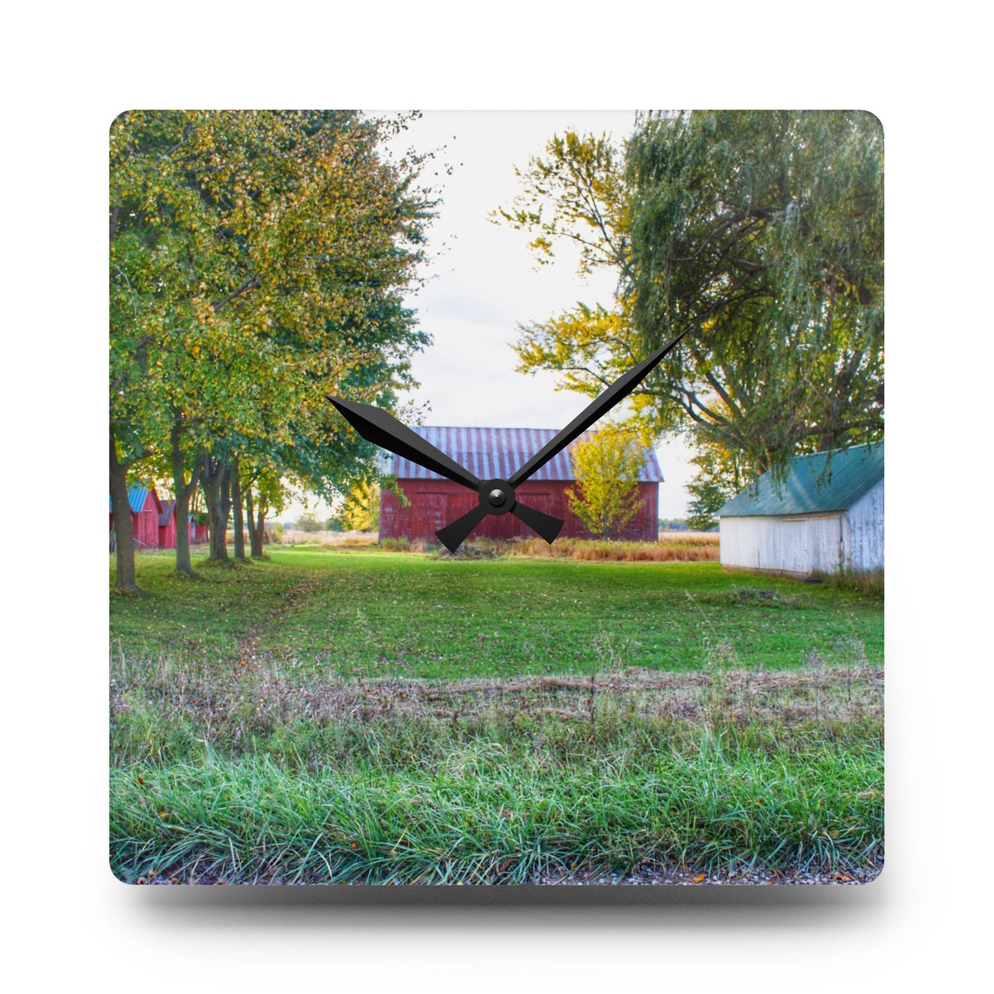 U R There Photography Wilcox Road Reds Rustic Farmhouse Acrylic Analog Wall Clock