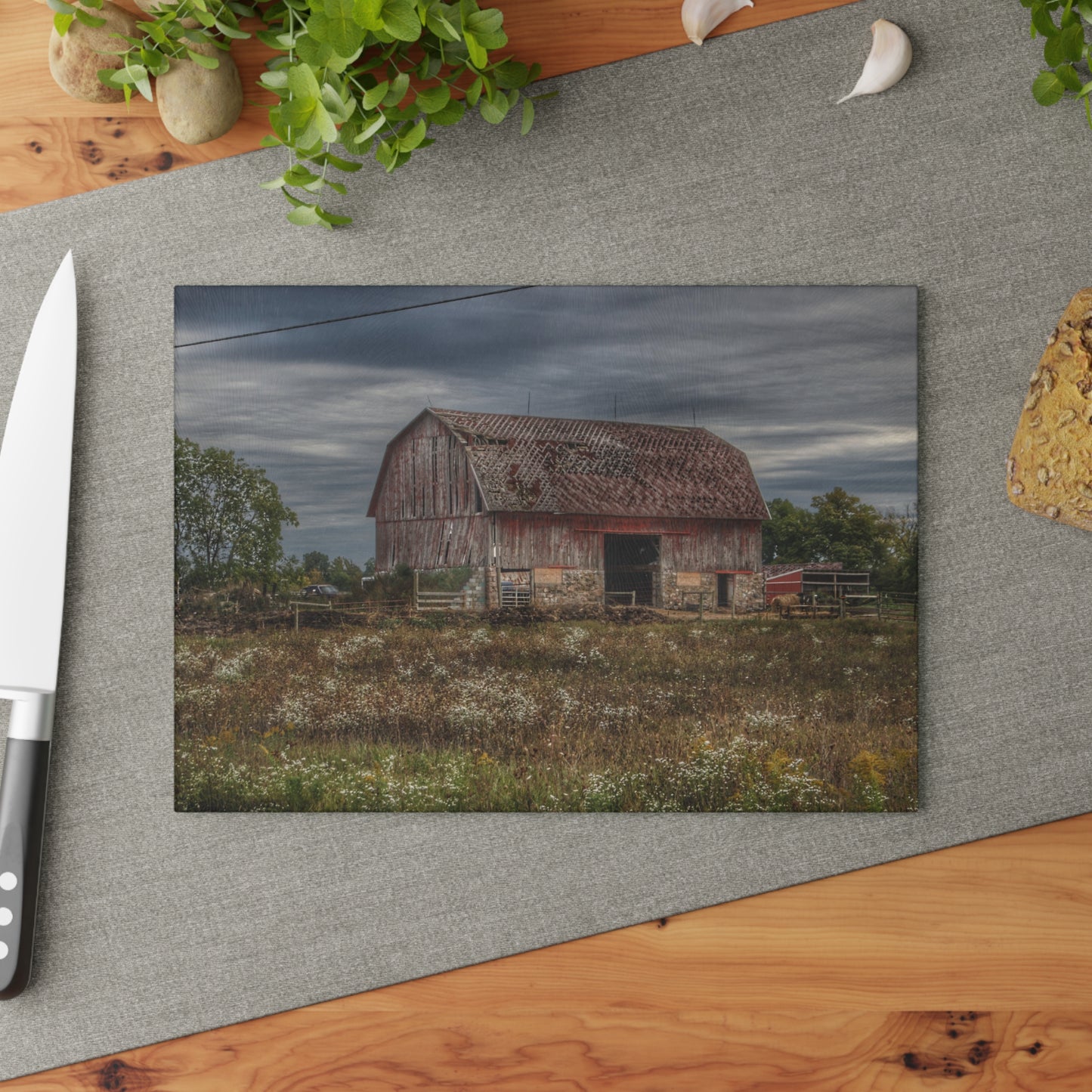 U R There Photography Old Marathon Red Rustic Farmhouse Tempered-Glass Cutting Board
