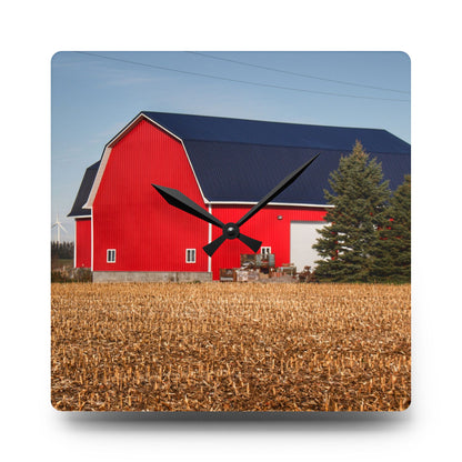 U R There Photography Kirk Road Modern Red Rustic Farmhouse Acrylic Analog Wall Clock