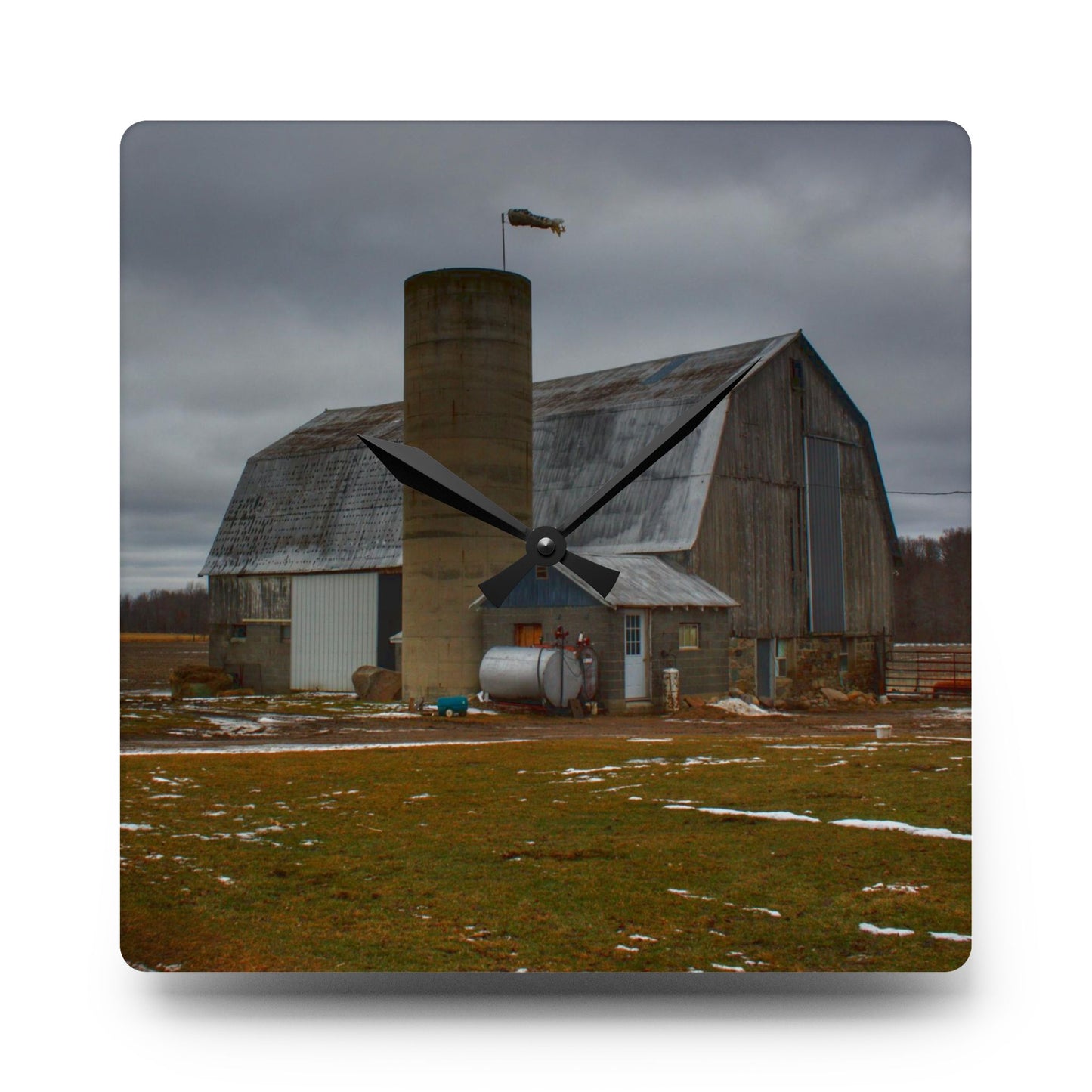 U R There Photography Chapman Road Grey II Rustic Farmhouse Acrylic Analog Wall Clock