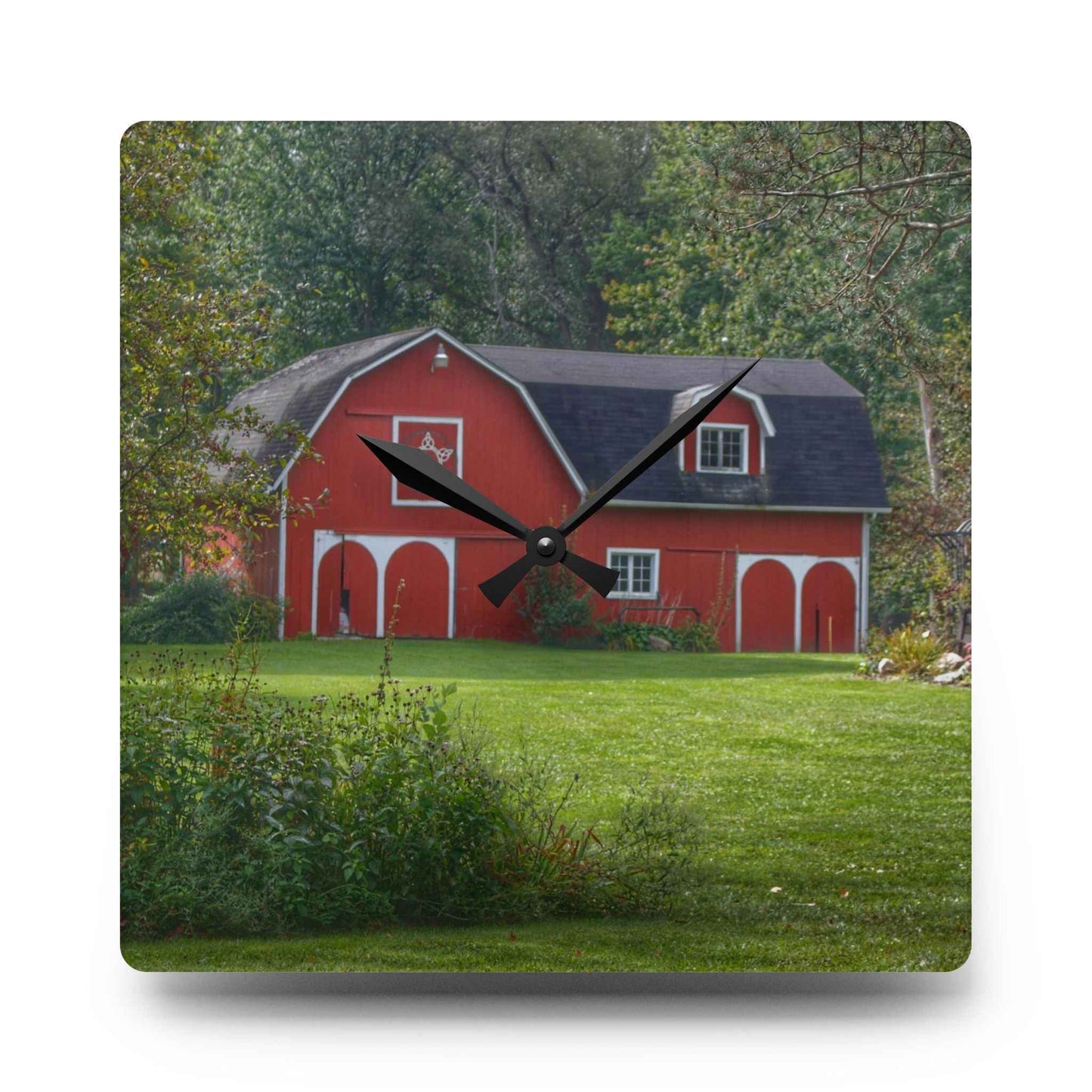 U R There Photography Charming Red Rustic Farmhouse Acrylic Analog Wall Clock