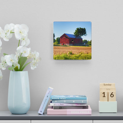 U R There Photography Morris Road Red Rustic Farmhouse Acrylic Analog Wall Clock