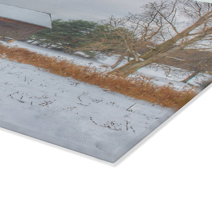 U R There Photography Hosner Road Grey in Winter Rustic Farmhouse Tempered-Glass Cutting Board