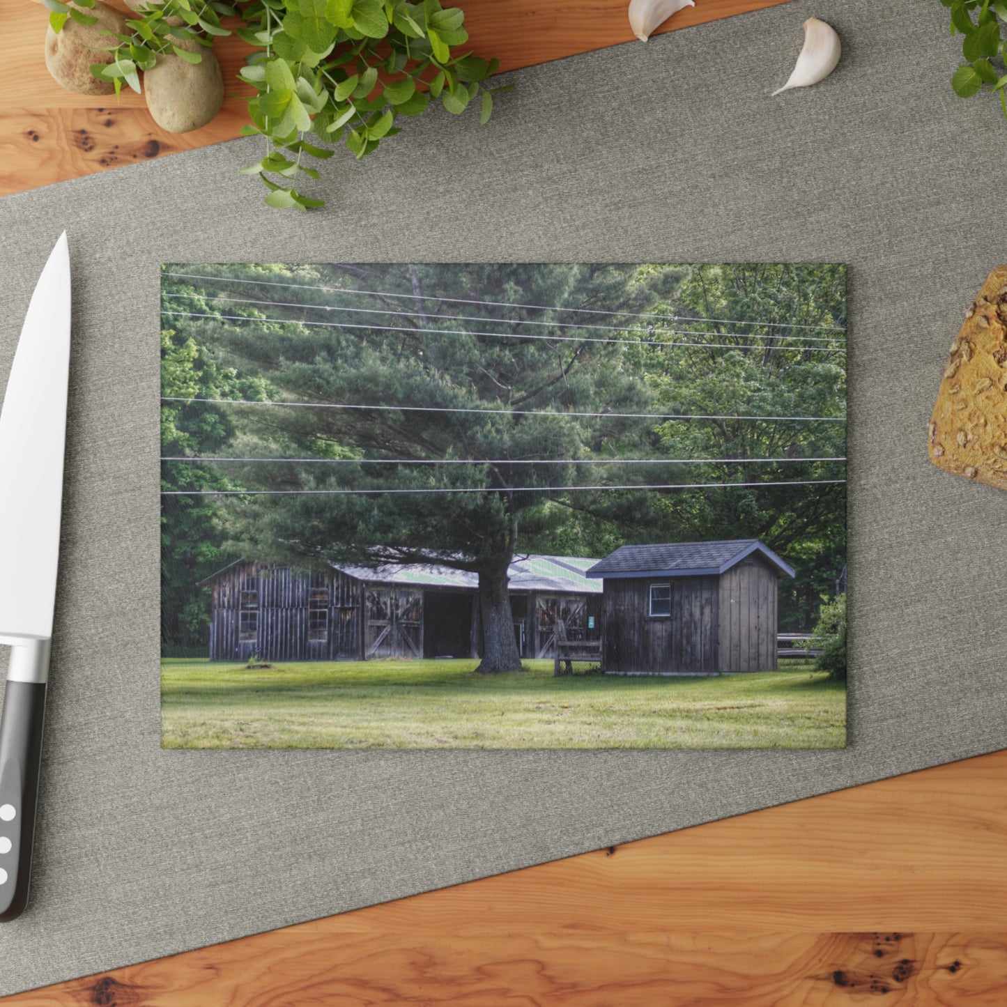 U R There Photography Leonard Road Roadside Greys Rustic Farmhouse Tempered-Glass Cutting Board