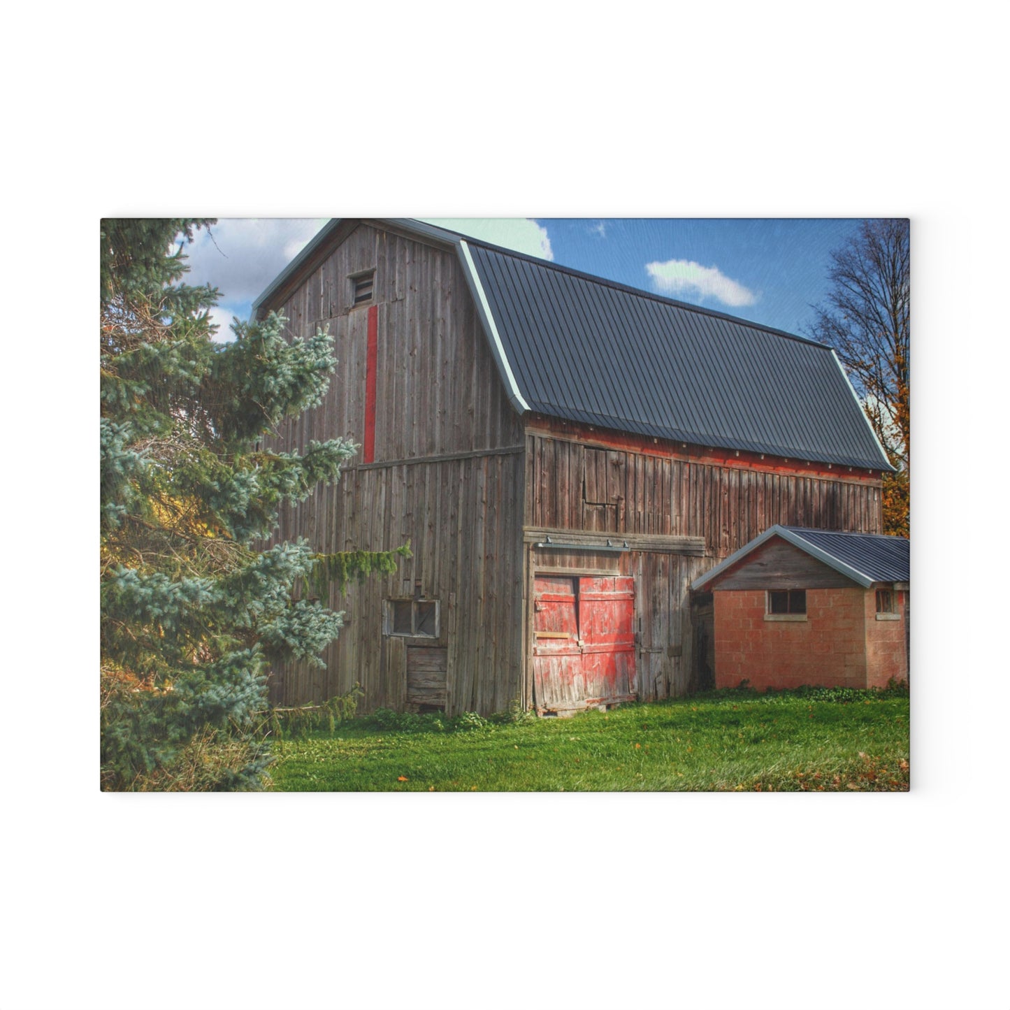 U R There Photography East Leonard Road Red Rustic Farmhouse Tempered-Glass Cutting Board
