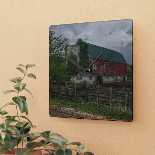 U R There Photography West Hunters Creek Road Red I Rustic Farmhouse Acrylic Analog Wall Clock