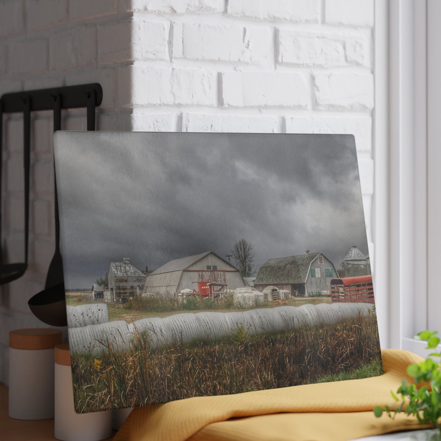 U R There Photography Waterman Road Grey I Rustic Farmhouse Tempered-Glass Cutting Board