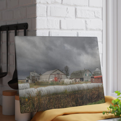 U R There Photography Waterman Road Grey I Rustic Farmhouse Tempered-Glass Cutting Board