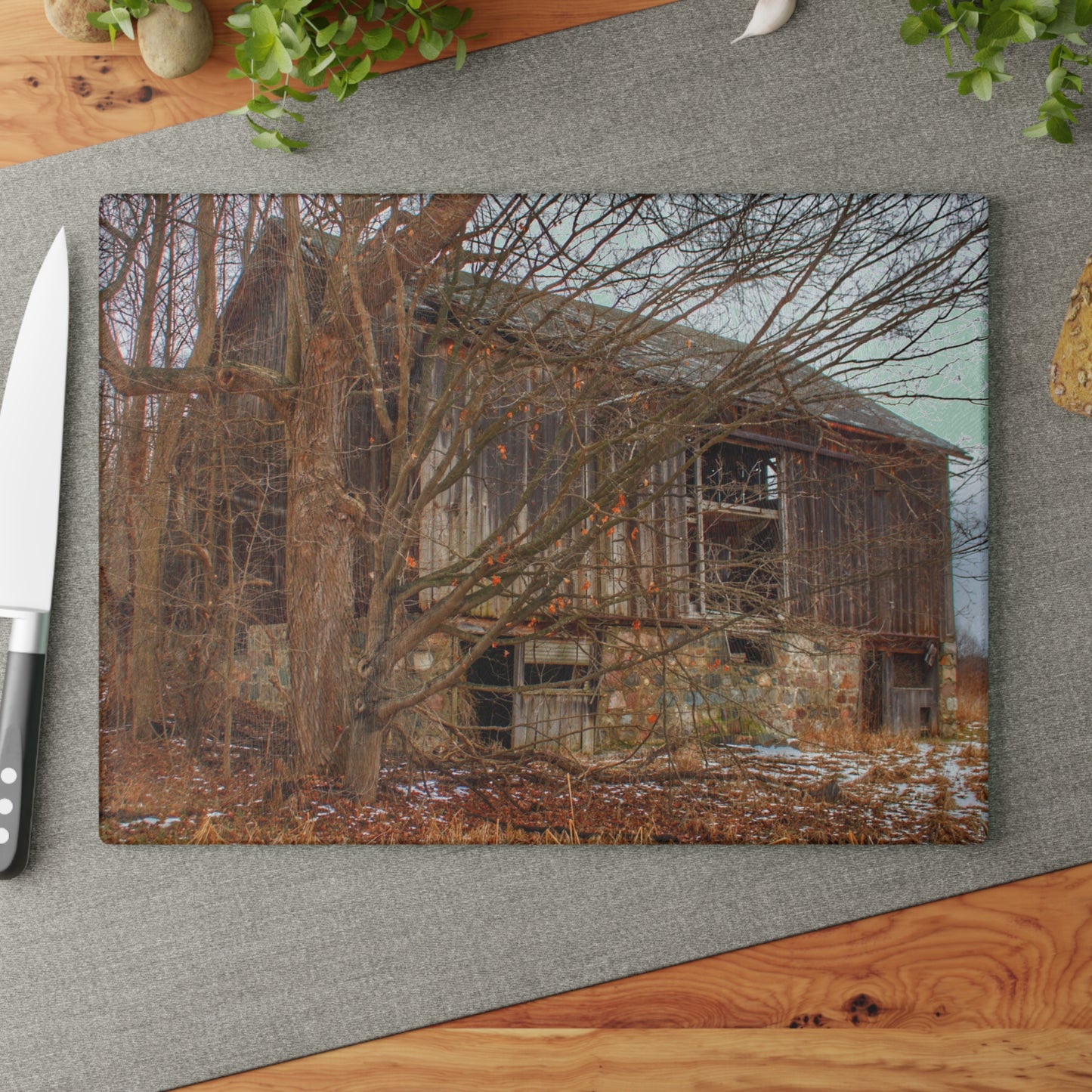 U R There Photography Norway Lake Road Hidden Grey II Rustic Farmhouse Tempered-Glass Cutting Board