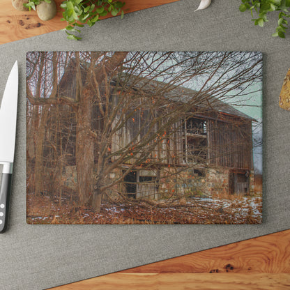 U R There Photography Norway Lake Road Hidden Grey II Rustic Farmhouse Tempered-Glass Cutting Board