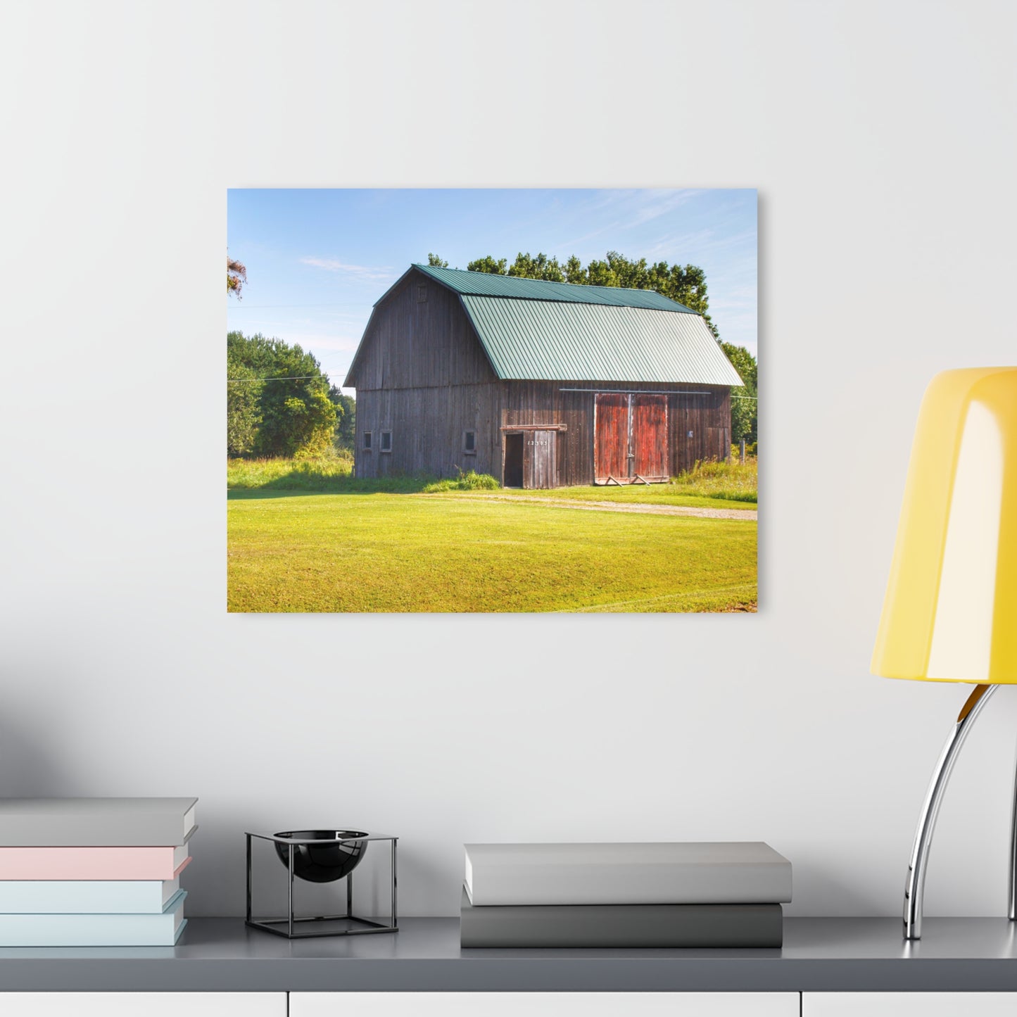 U R There Photography Red Door Barn of Mount Morris Road Rustic Farmhouse Acrylic Wall Print
