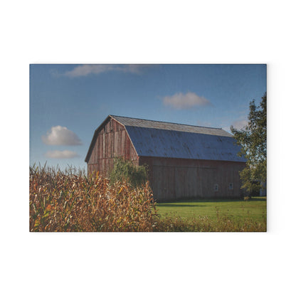 U R There Photography Croswell Fargo Road Red Rustic Farmhouse Tempered-Glass Cutting Board