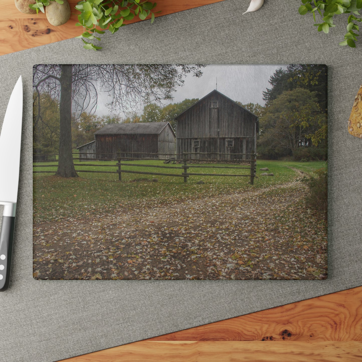 U R There Photography Wilder Road Greys II Rustic Farmhouse Tempered-Glass Cutting Board