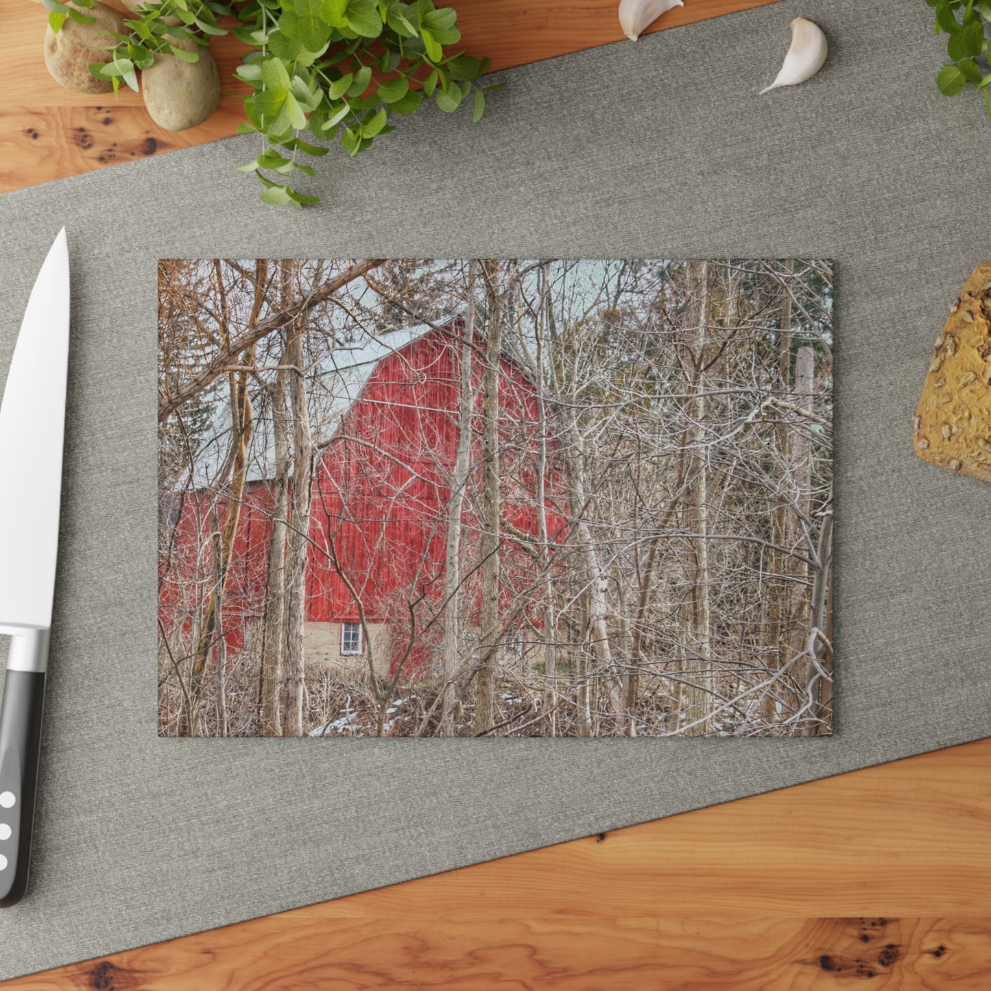 U R There Photography Lake Pleasant Hidden Red Rustic Farmhouse Tempered-Glass Cutting Board